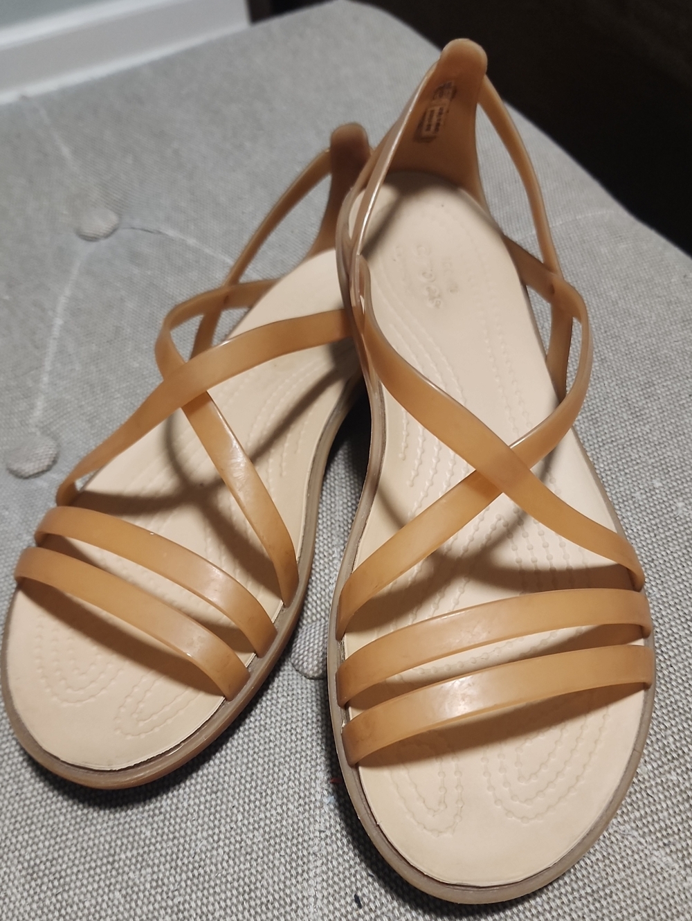 CROCS Isabella Strappy Jelly Sandals in Tan/Gold